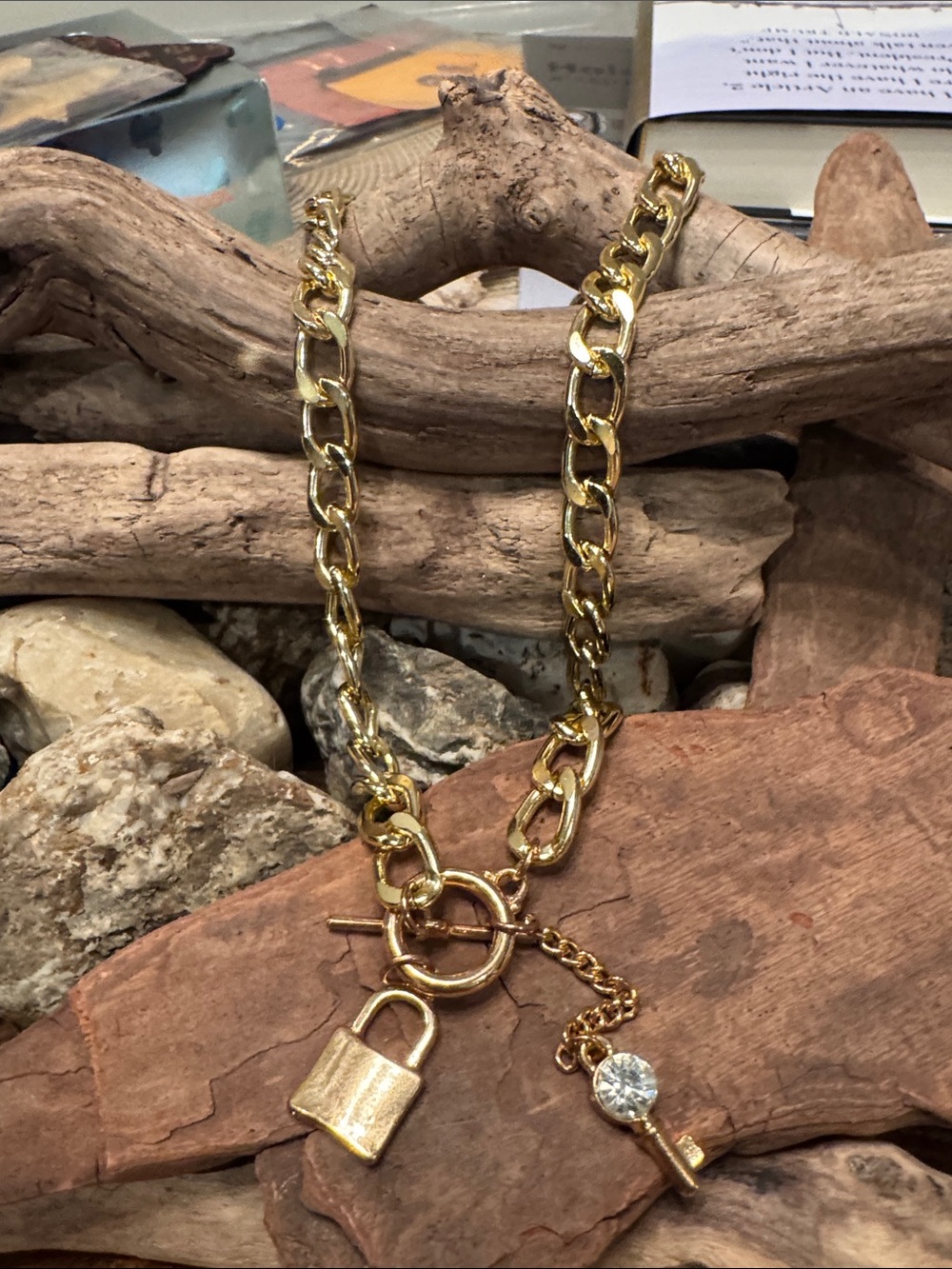 Gold-Tone Chunky Padlock & Key Pendant Necklace - Picture 2 of 3